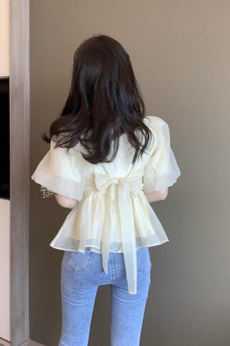 Short Sleeve Bow Design Back Shirt