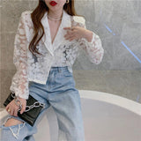 Long Sleeve Lace Flowers Short Jacket