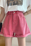 High Waist Pink Purple Denim Short Jeans