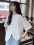 Colorful Button Irregular Loose Shirts