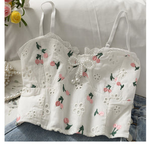 Sexy Floral Embroidered Cropped Tank Top