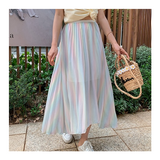 Rainbow Gradient Glossy Pleated Skirt