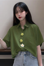 Flower Button Style Short Sleeve Blouse Shirt