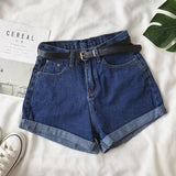 High Waist Classic Denim Shorts With Belt