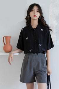 Butterfly Embroidered Button Up Shirt