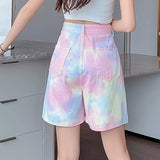 High Waist Tie Dye Wide Leg Shorts Jeans
