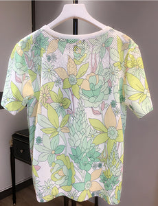 Flower Printed Knitted O-Neck Shirt