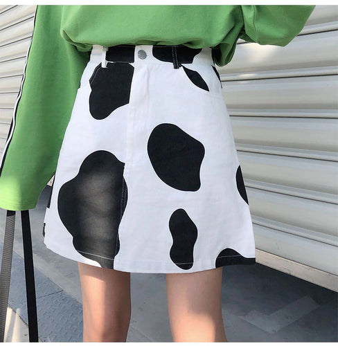 High Waist Cow Pattern A-Line Skirt
