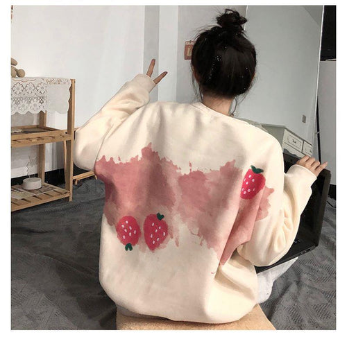 Sweet Strawberry Printed Loose Sweater