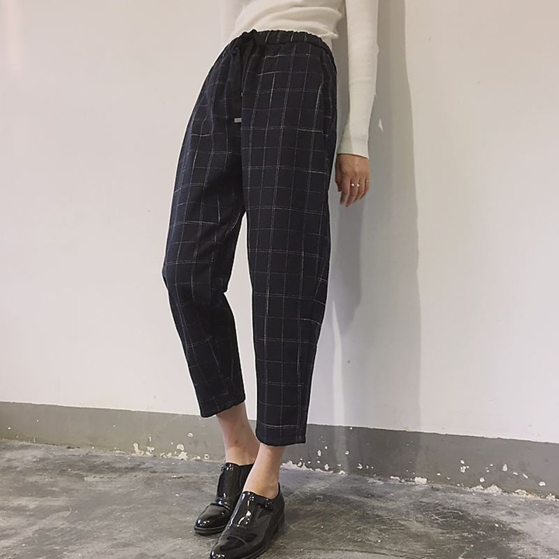 High Waist Elegant Slim Ankle Plaid Pants – Tomscloth