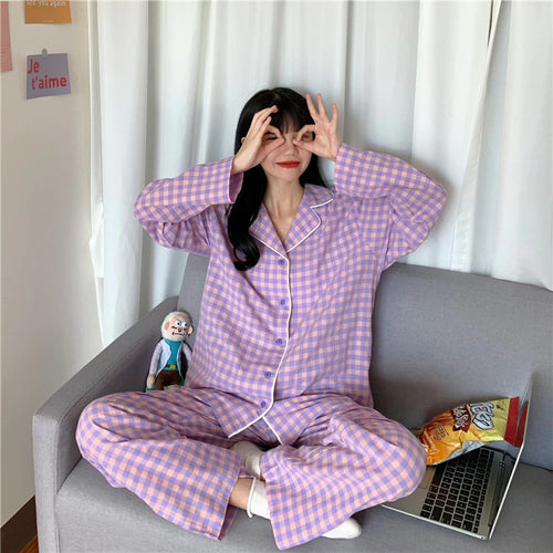 Plaid Grid Pattern 2Pcs Pajamas Set