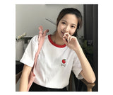  Fruit Embroidered Sleeve Female T-Shirt