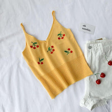 Knitted Cherry Embroidered Crop Top