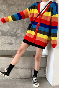 Rainbow Cardigan Loose Sweater