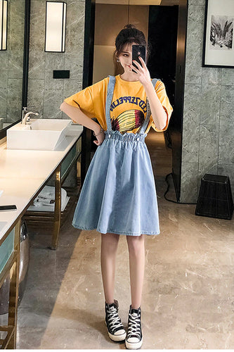 High Waist A-Line Denim Skirts With Straps