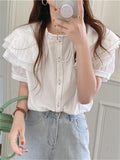 Short Sleeve Elegant Square Collar Blouse Shirt