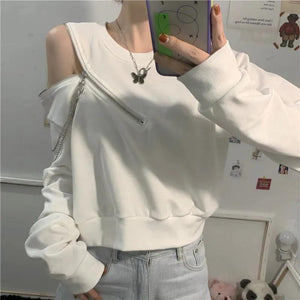 Shoulder Zipper O-Neck Shirt