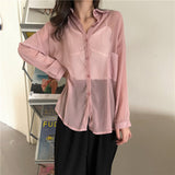 Long Sleeve See Through Thin Blouse Shirt