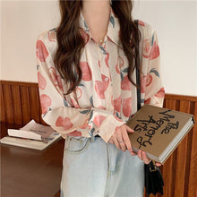 Retro Peach Pattern Printed Blouse Shirt