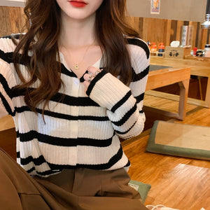 Long Sleeve Striped Slim Cardigan Sweater