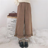 Vintage High Waist Corduroy Wide Leg Ruffle Loose Pants