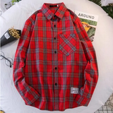 Loose Long Sleeve Retro Plaid Shirt