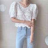 Retro Perspective Puff Sleeve Short Sleeve Shirt