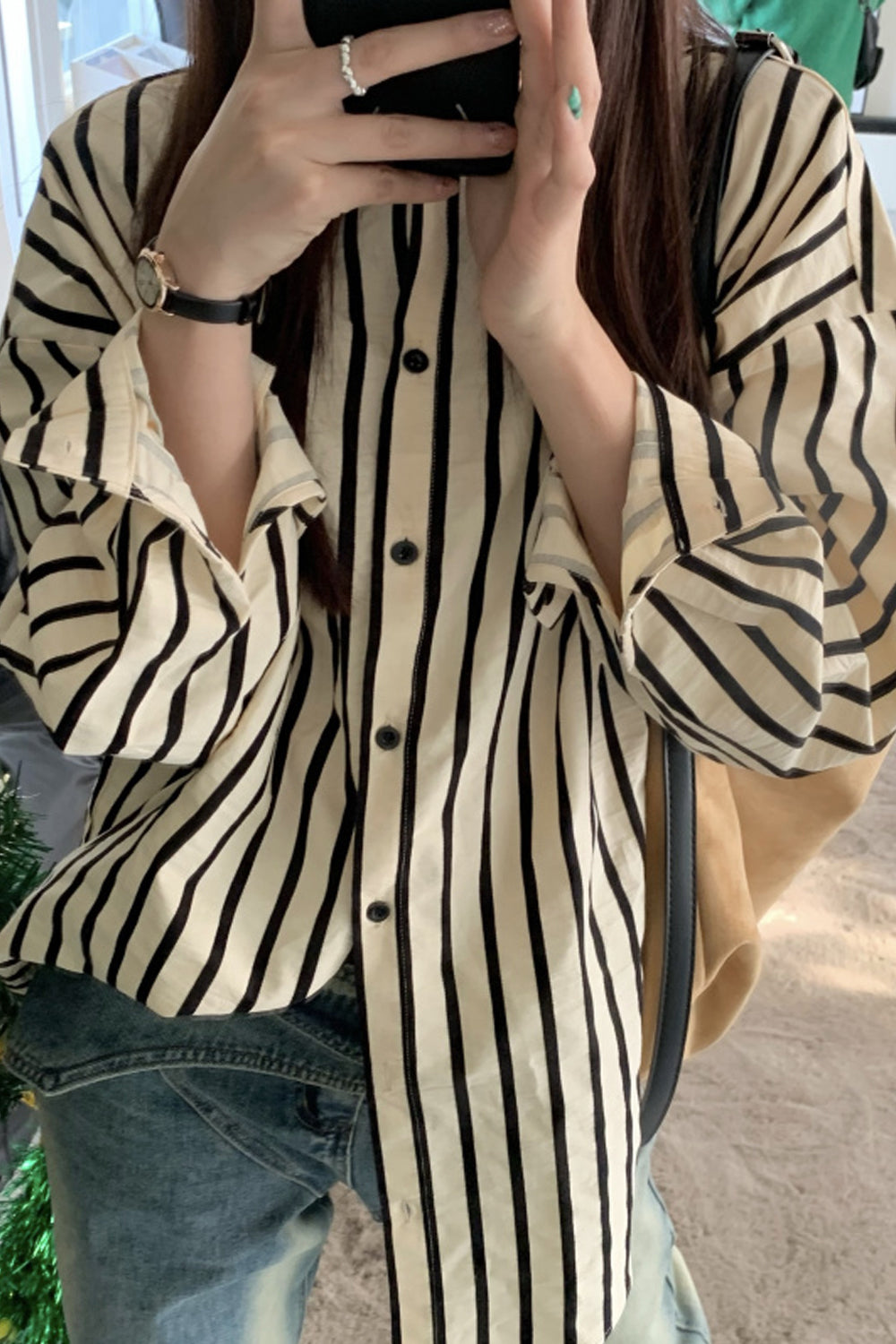 Long Sleeve Black White Striped Blouse Shirt – Tomscloth