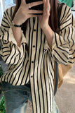 Long Sleeve Black White Striped Blouse Shirt