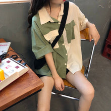 Short Sleeve 2 Colors Combination Blouse Shirt