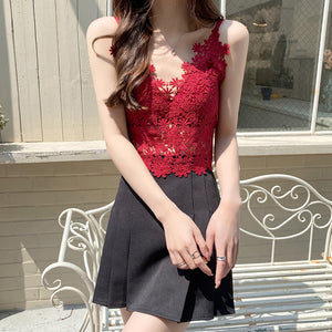 Sexy Flower Embroidery Camisole Lace Crop Tops