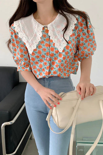 Retro Floral Elegant Office Blouse Shirt