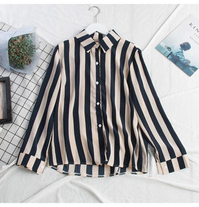 Stripe Chiffon Long Sleeve Blouse Shirt