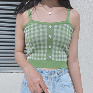 Cute Plaid Slim Knitted Cropped Tank Top