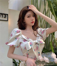 Sexy Pink Roses Floral Printed Bow Slim Dress