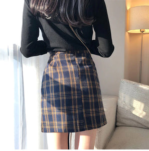 Vintage A-line High Waist Plaid Skirt