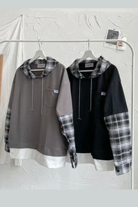 Fake Two Pieces Hooded Plaid Jacket