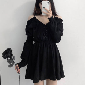 Long Sleeve Off Shoulder Dark Style Mini Dress