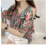 Sexy Floral Pattern Off Shoulder Blouse Shirt