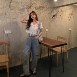 Lace Up Short Sleeve Basic Cropped Slim Shirt