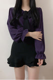 Long Sleeve Cute Bow Ruffle Blouse Shirt