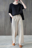 Vintage Linen Elastic Waist Wide Leg Pants