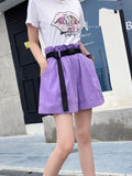 Elastic Waist Pocket Button Shorts With Belt
