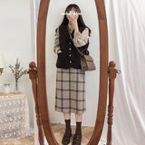 Vintage Plaid Long Pencil Skirt