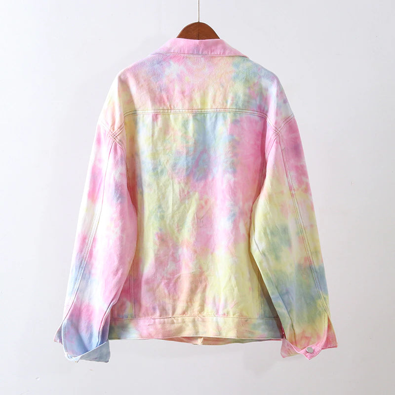 Loose Rainbow Tie Dye Casual Denim Jacket – Tomscloth
