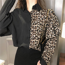 Half Leopard Combination V-Neck Blouse Shirt