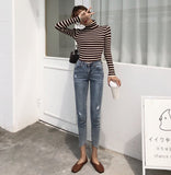 Turtleneck Knitted Striped Sweater