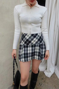High Waist Plaid Pleated Mini Skirt