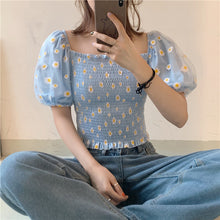 Daisy Embroidery Mesh Sleeve Summer Shirt
