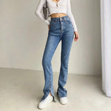 Retro High Waist Splitted Leg Flare Jeans